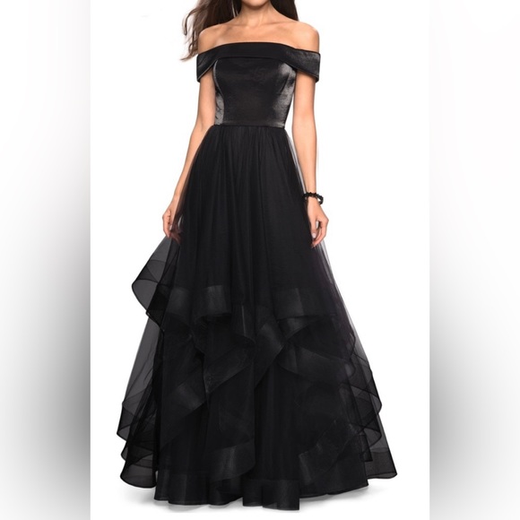 La Femme 27224 Black Off the Shoulder Evening Gown Size 10 New - Picture 2 of 6